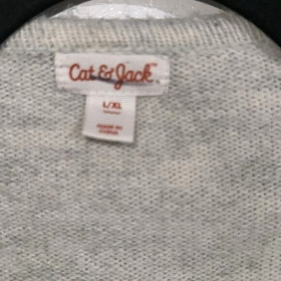 Cat & Jack L/XL Gray Cardigan With Colorful Pom Poms Cozy Knit Made From Recycle - Picture 3 of 9